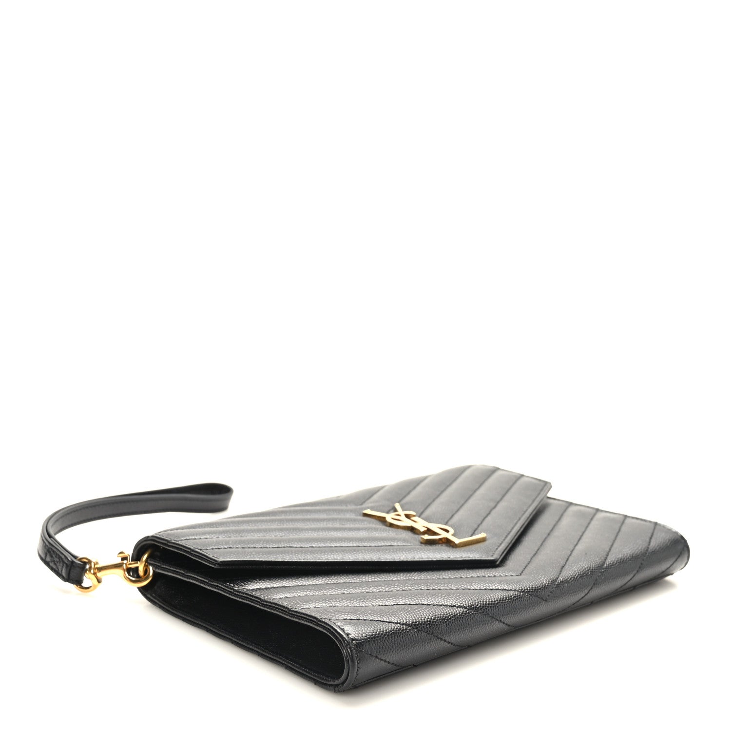 Saint Laurent Grain De Poudre Matelasse Chevron Monogram Envelope Clutch Black 3 of 7