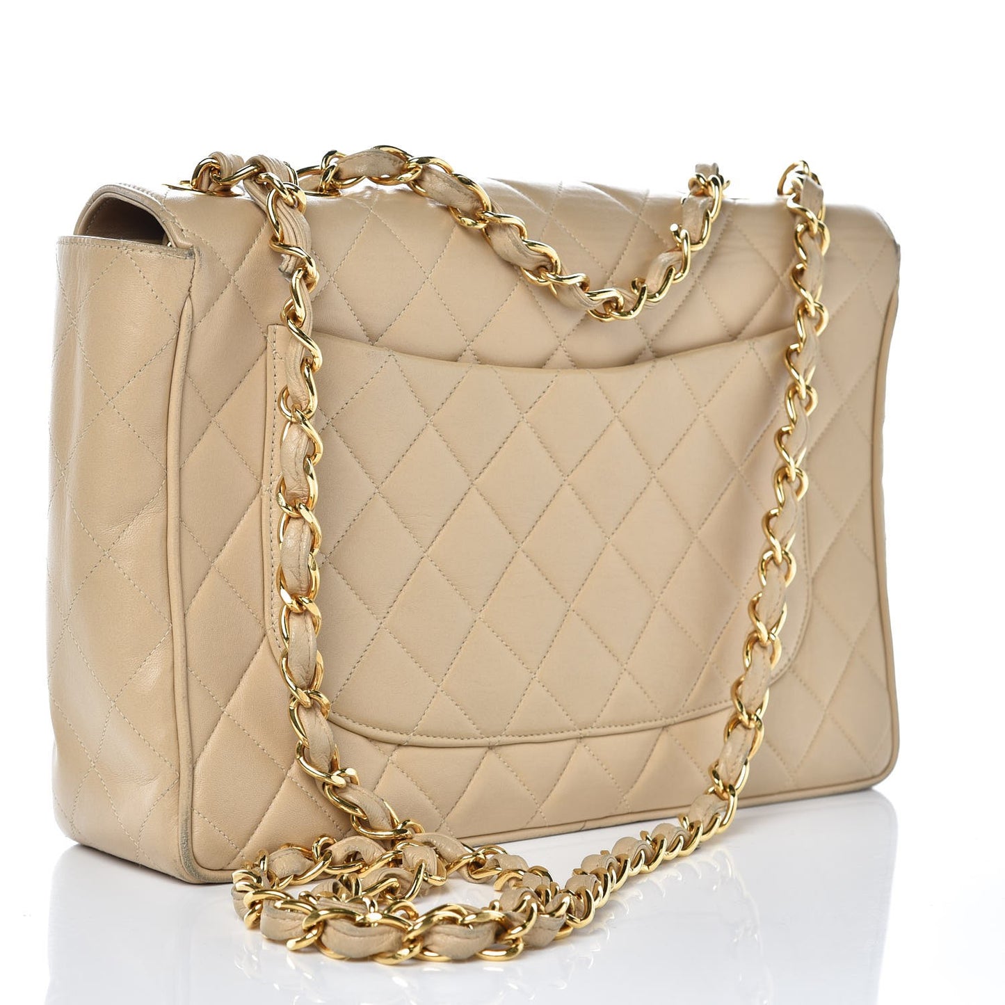 Lambskin Quilted Jumbo Single Flap Light Beige