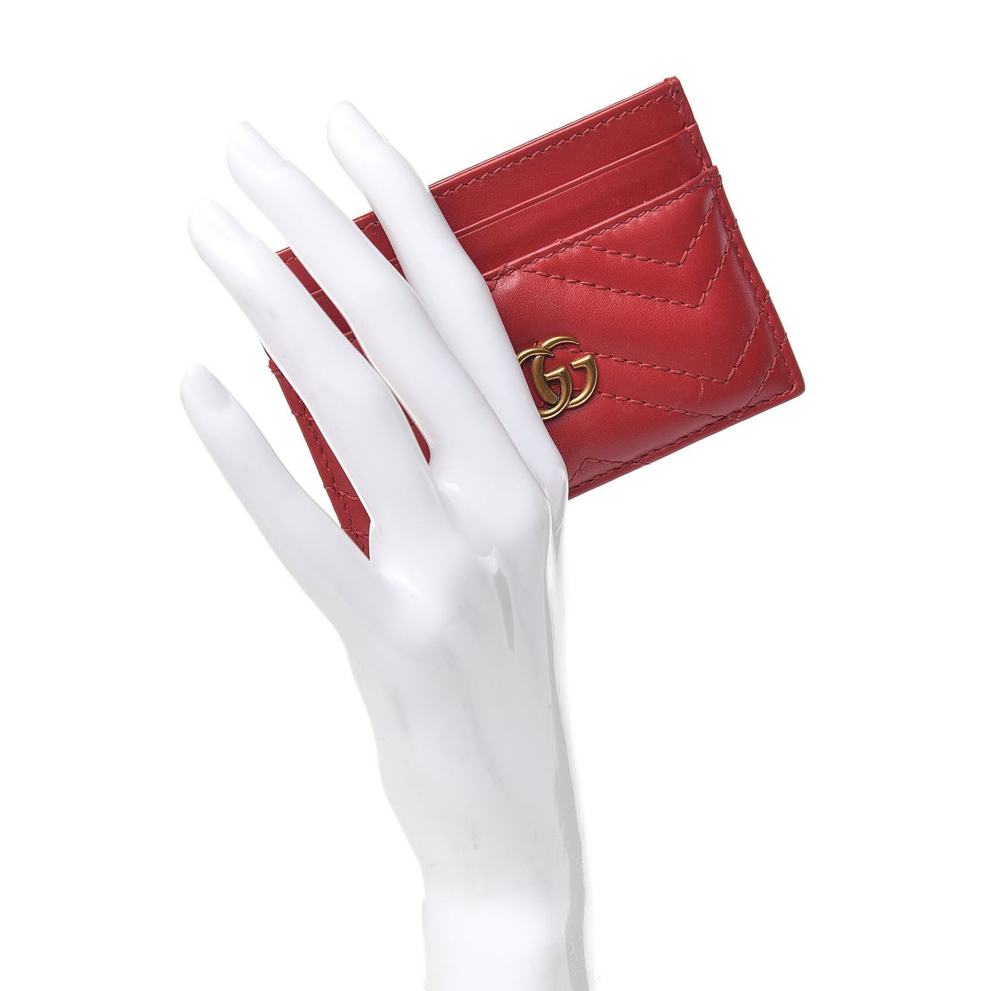 Calfskin Matelasse GG Marmont Card Holder Hibiscus Red
