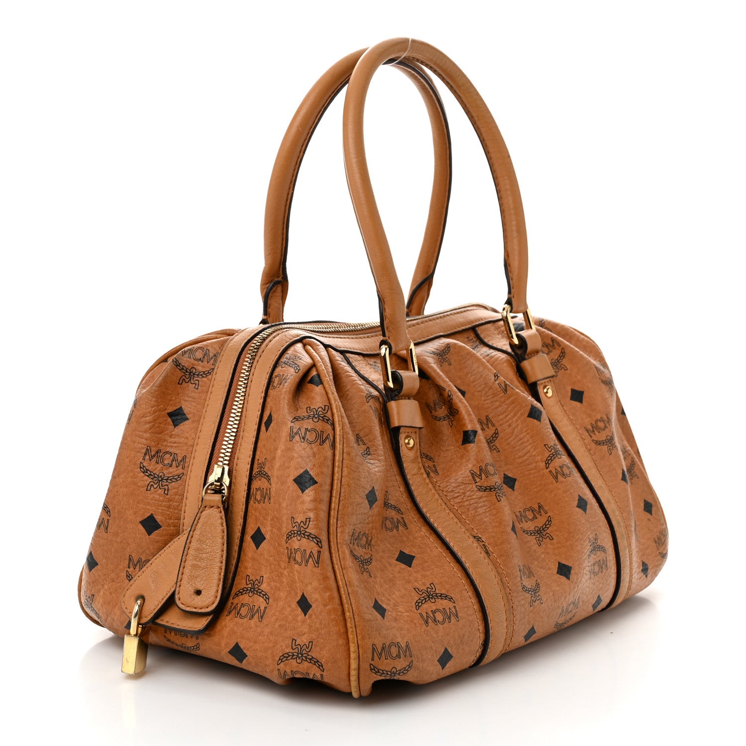 MCM Visetos Boston Bag Cognac 1689499 – FASHIONPHILE