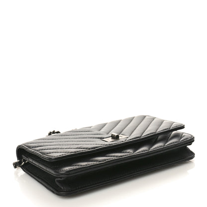 Chanel Aged Calfskin Chevron Quilted Reissue Wallet On Chain WOC Black 4 of 10
