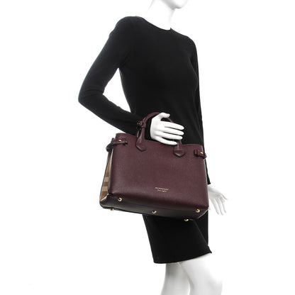 Burberry Grainy Calfskin House Check Medium Banner Tote Mahogany Red 3 of 8