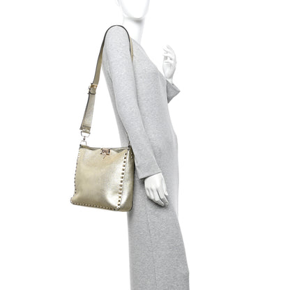 Valentino Garavani Metallic Pebbled Calfskin Small Rockstud Flip-Lock Messenger Bag Platino 2 of 9