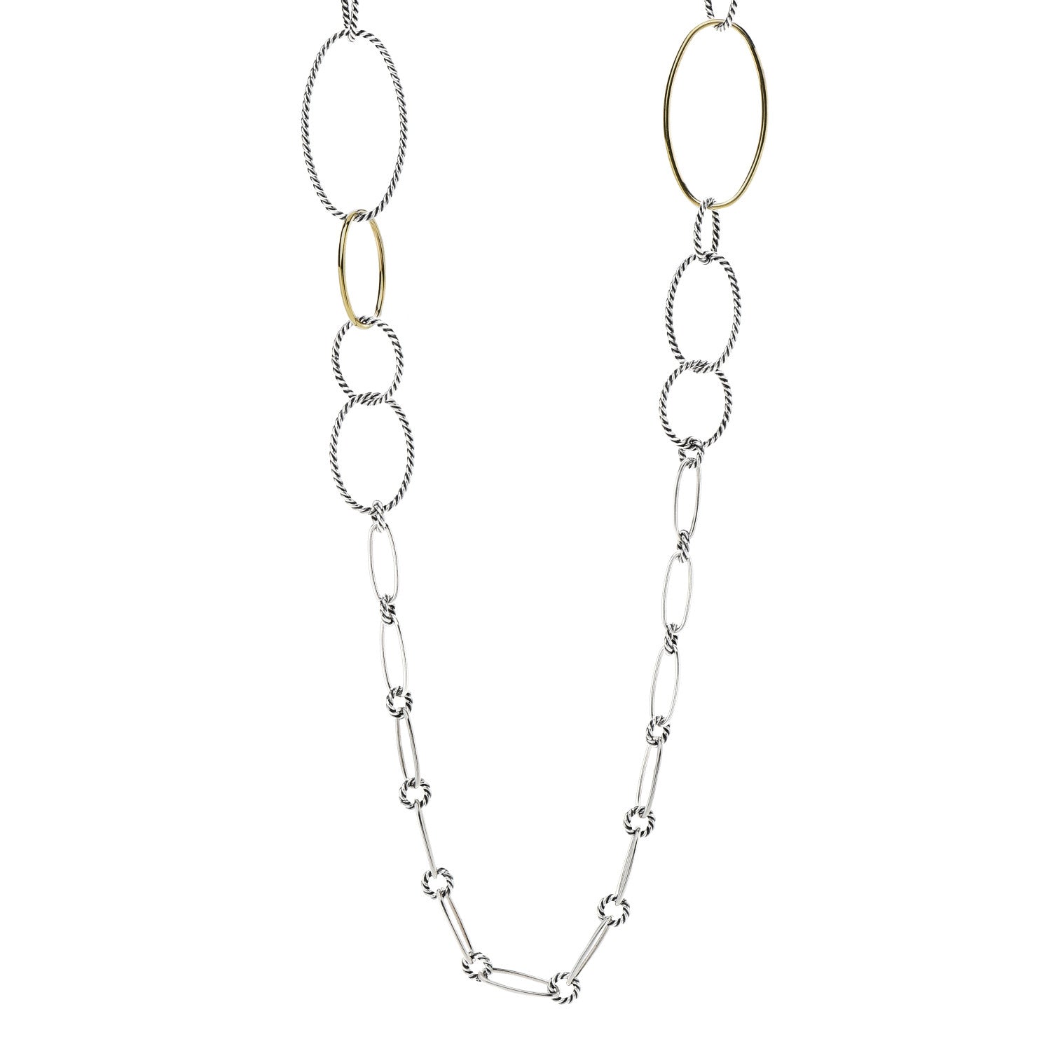 David Yurman Sterling Silver 18K Yellow Gold Mobile Link Necklace 1 of 4