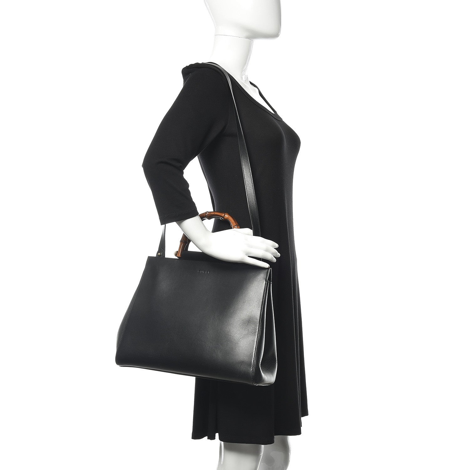 Gucci Nappa Bamboo Medium Nymphaea Top Handle Bag Black 2 of 11