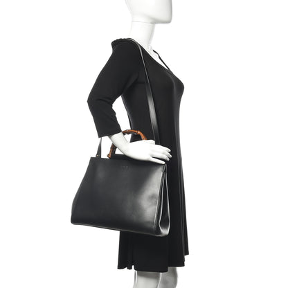 Gucci Nappa Bamboo Medium Nymphaea Top Handle Bag Black 2 of 11