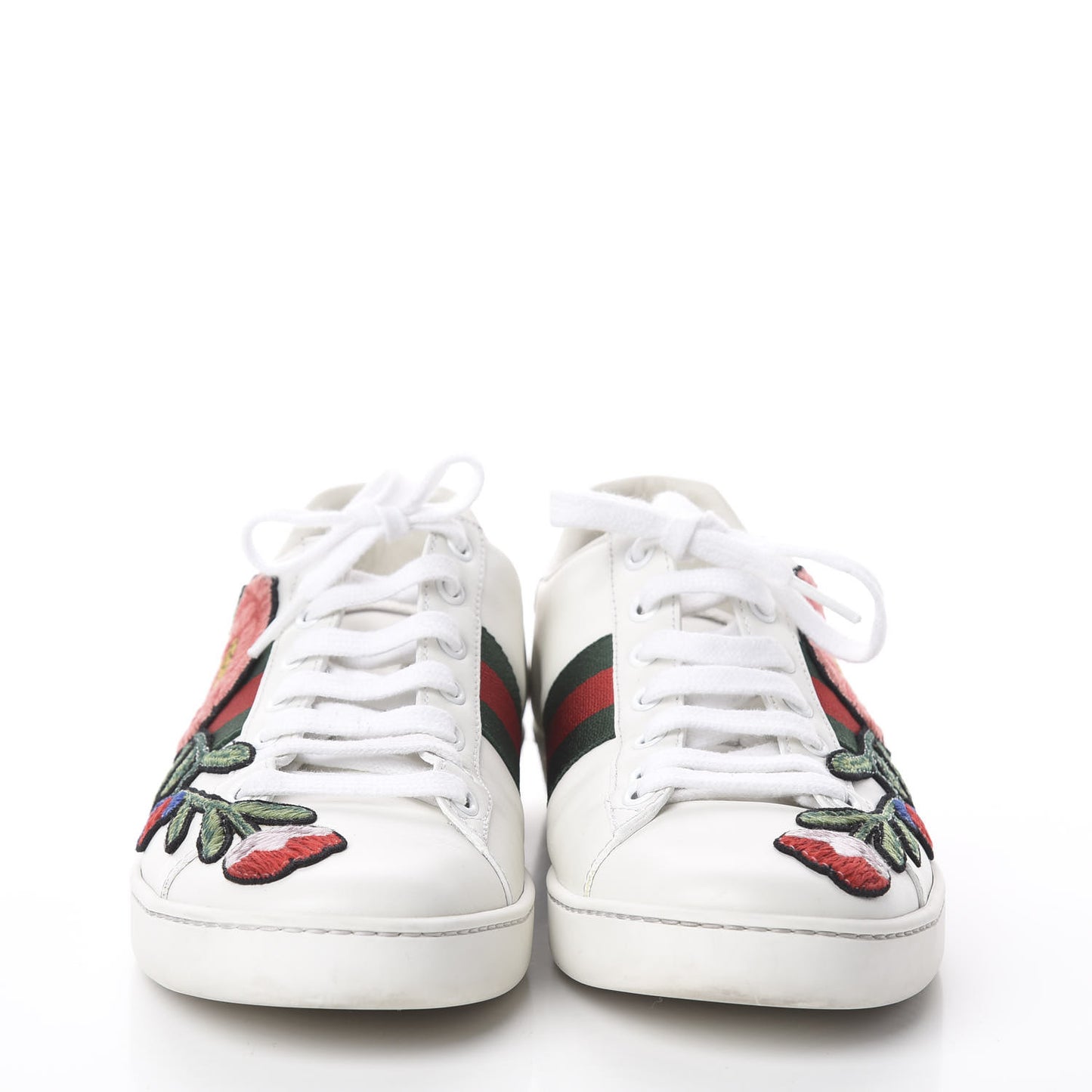 Calfskin Web Floral Embroidered Womens Ace Sneakers 38.5 White