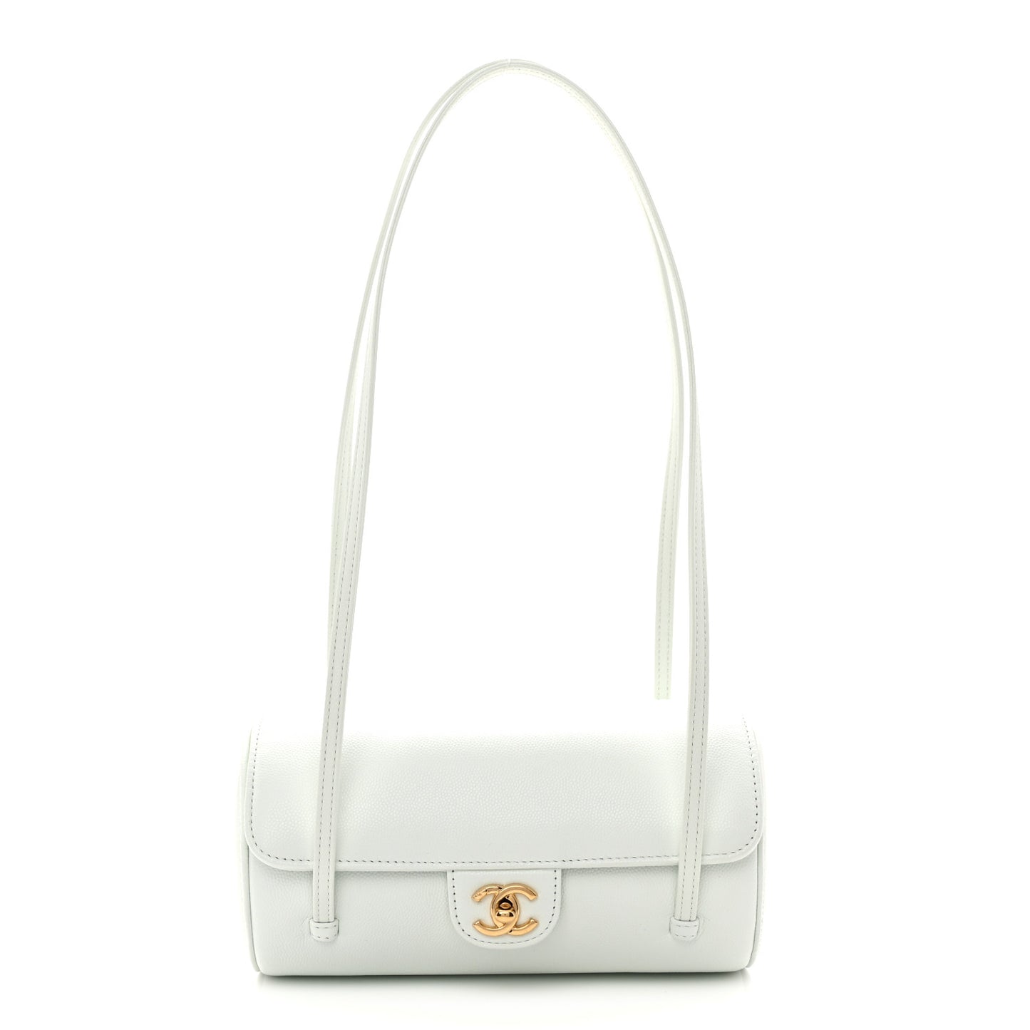 Shiny Caviar Preppy Coco Small Bowling Bag Light Blue