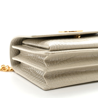 Saint Laurent Calfskin Crocodile Embossed Medium Monogram Sunset Blanc Vintage 10 of 14