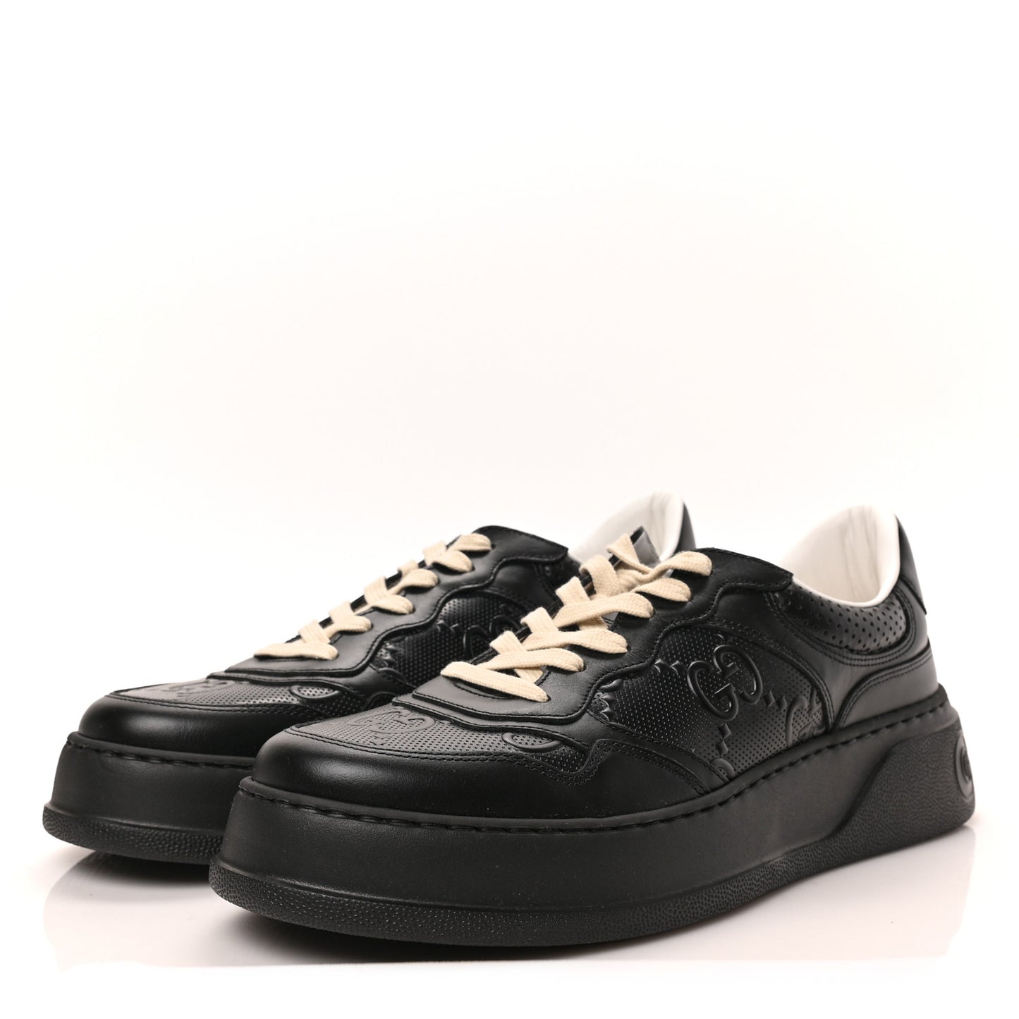 Calfskin GG Tennis Embossed Perforated Mens Interlocking G 55mm Sneakers 10.5 Black