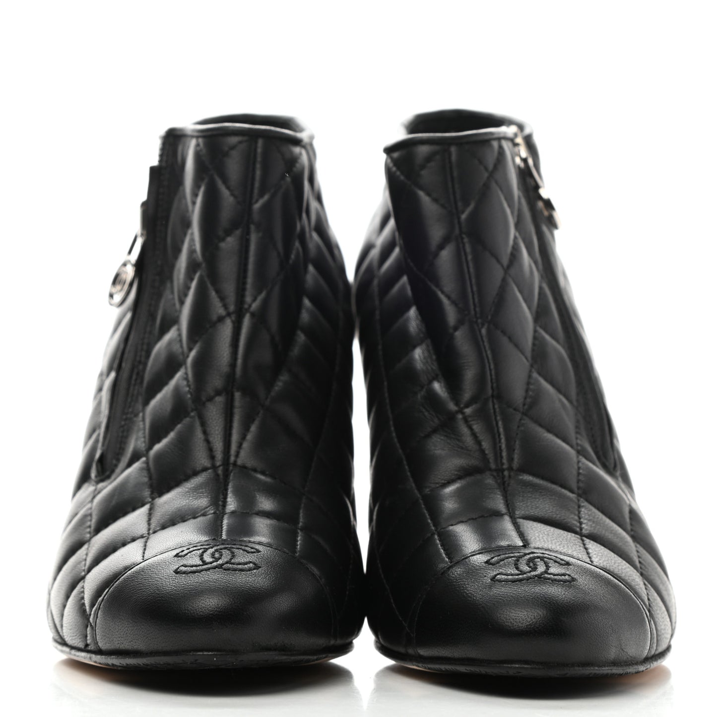 Calfskin Quilted Cap Toe Short Boots 39 Black