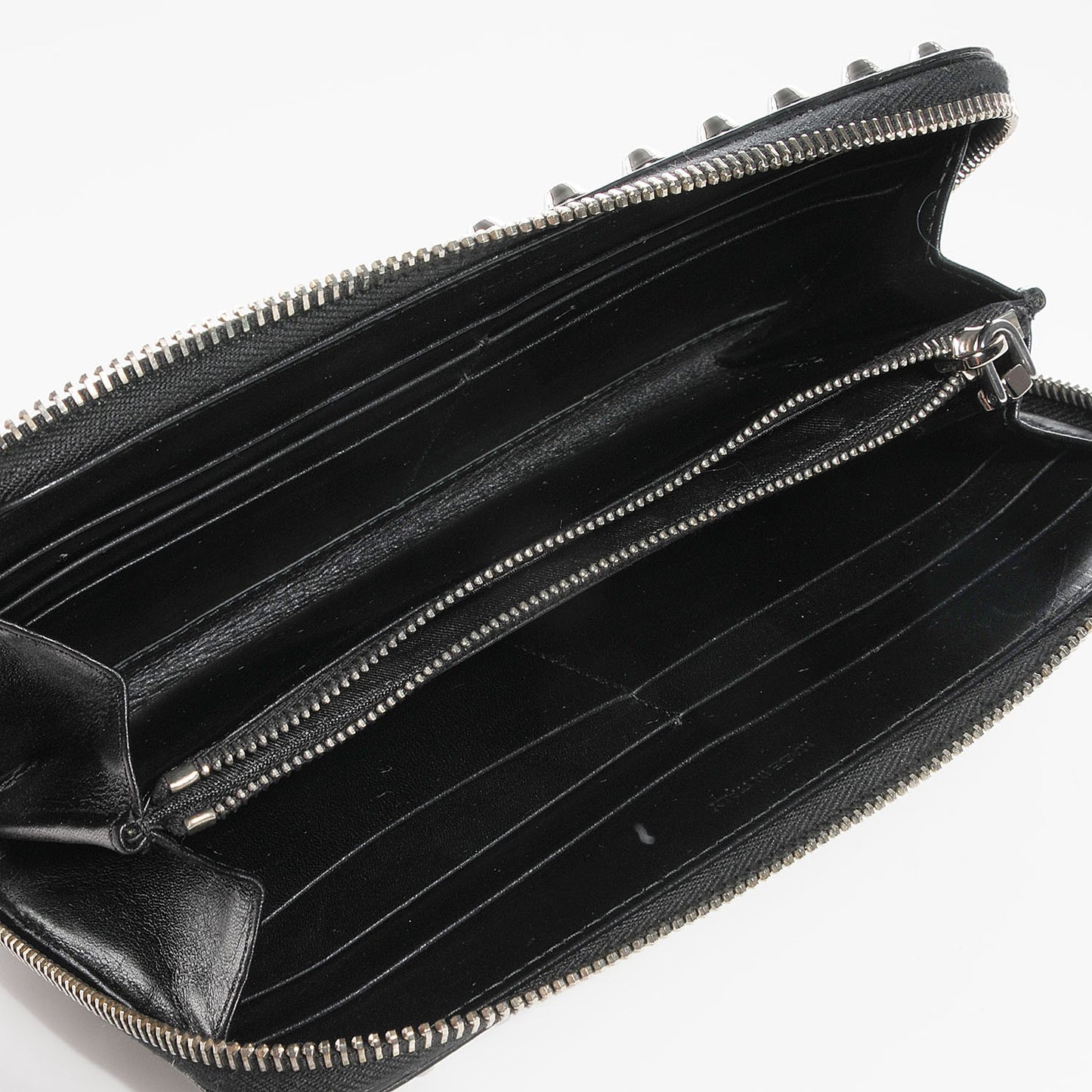 Spazzolato Studded Zip Around Wallet Black
