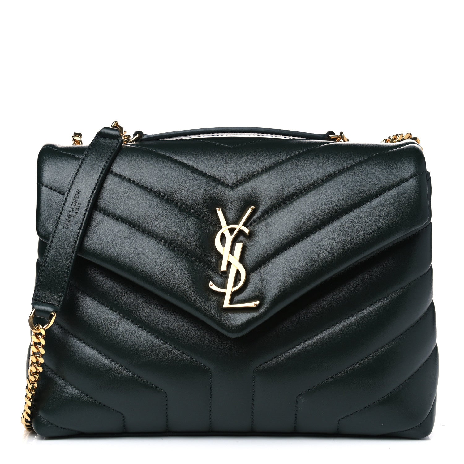 Saint Laurent Calfskin Y Quilted Monogram Small Loulou Chain Satchel Olive 1 of 4