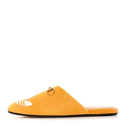 Gucci X ADIDAS Kid Scamosciato Quentin Goatskin Trefoil Embroidered Womens Horsebit Slippers 37 Crop Off White 1 of 14