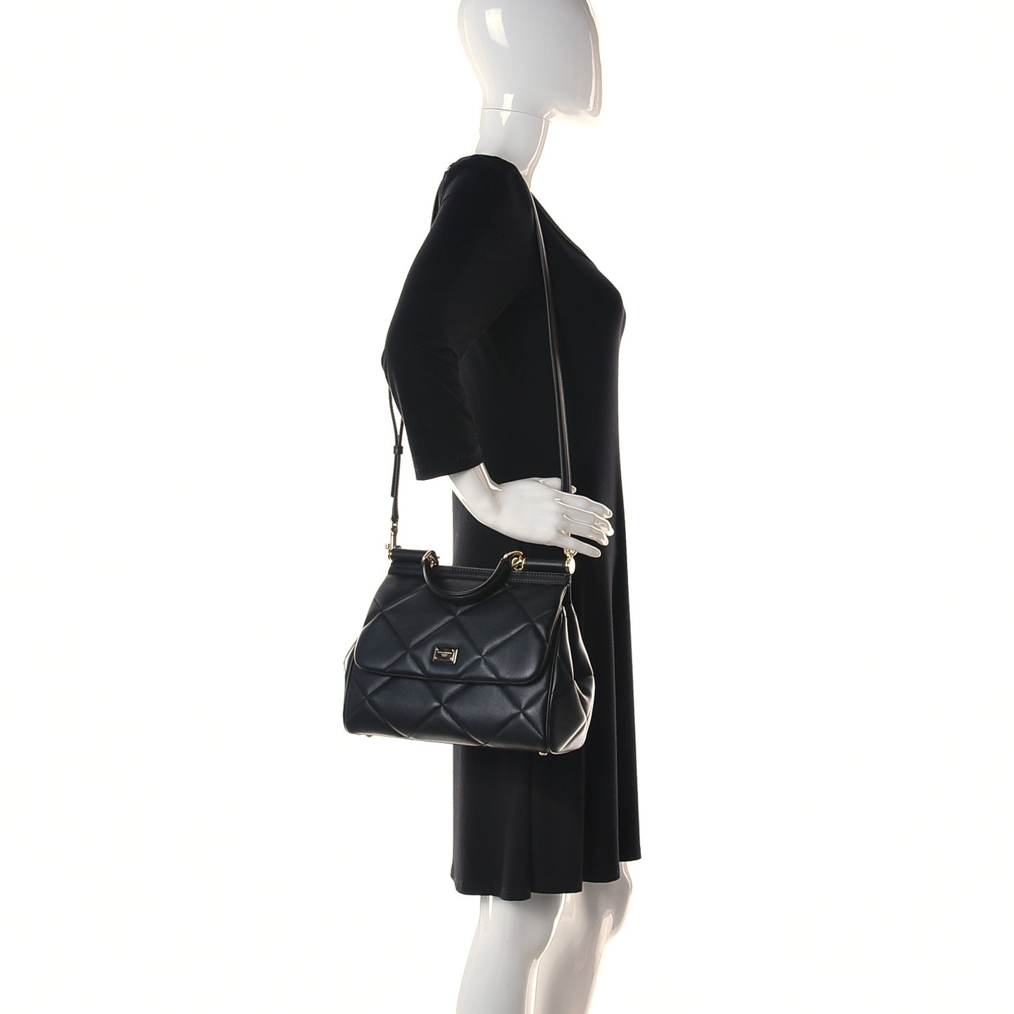 Calfskin Quilted Small Miss Sicily Satchel Black