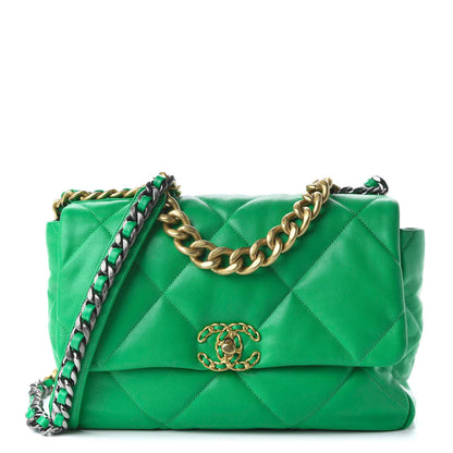Chanel Goatskin Quilted Large 19 Flap Green 1 of 10