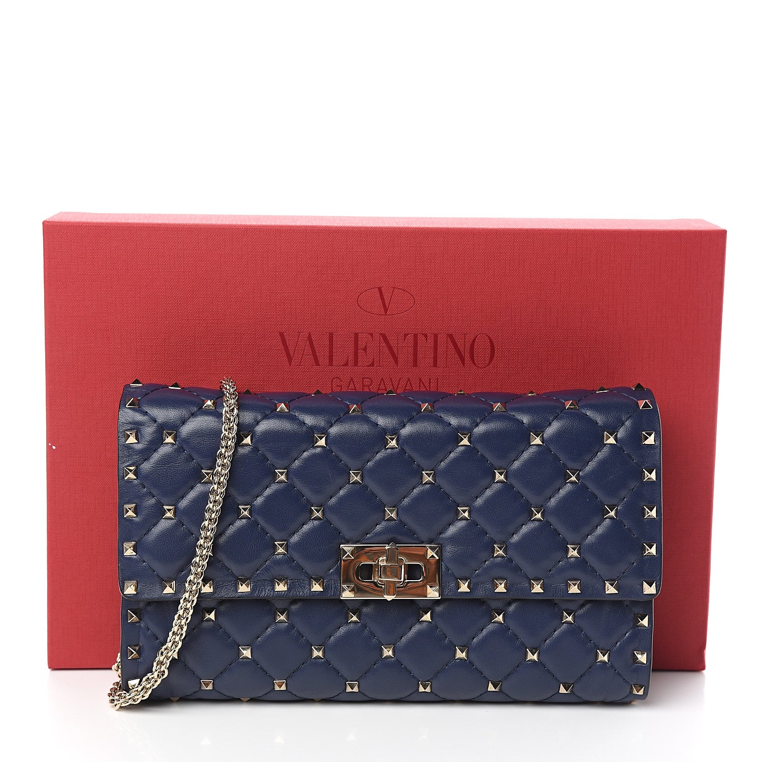 Valentino Garavani Nappa Rockstud Spike Wallet on Chain Pure Blue 9 of 9