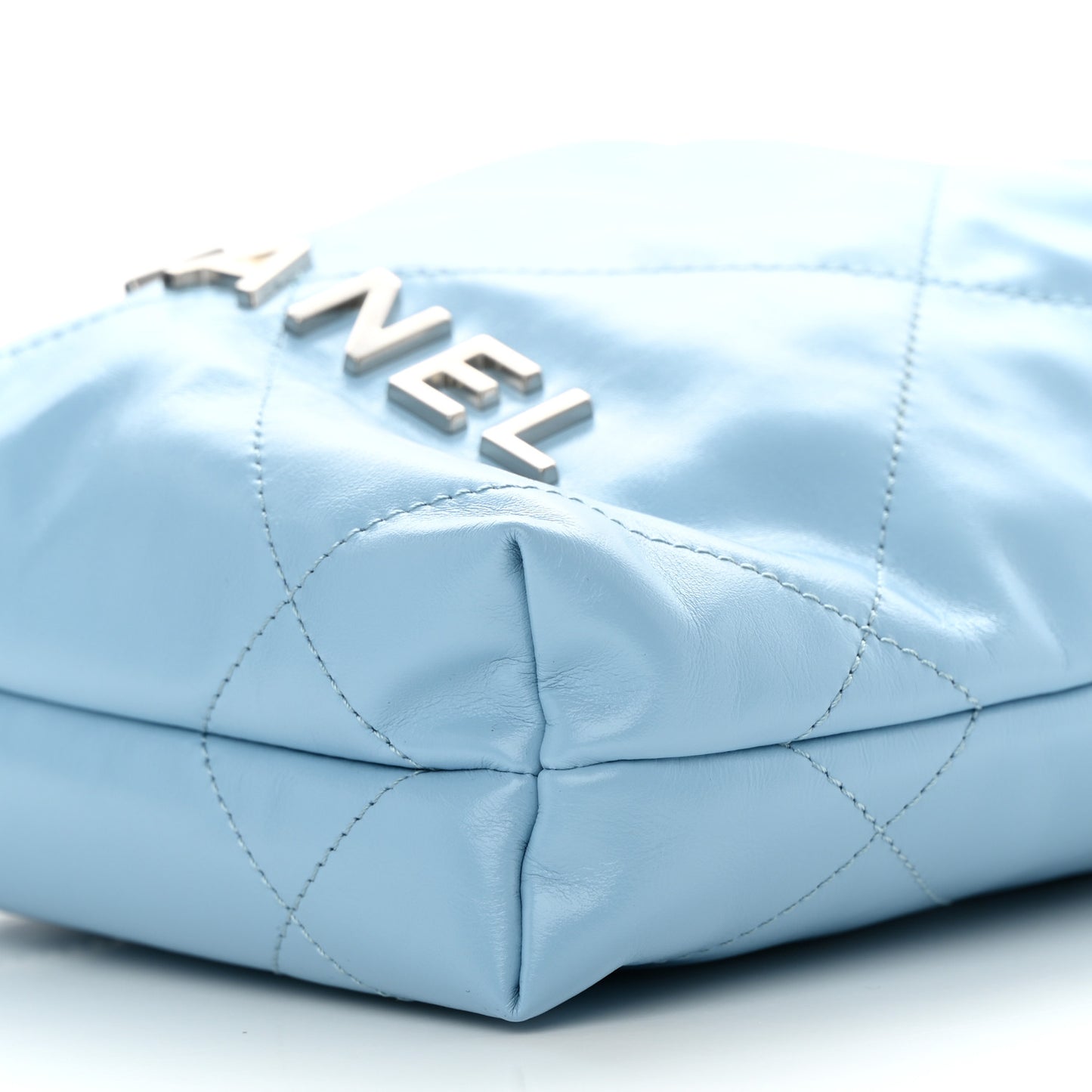Shiny Calfskin Quilted Mini Chanel 22 Light Blue
