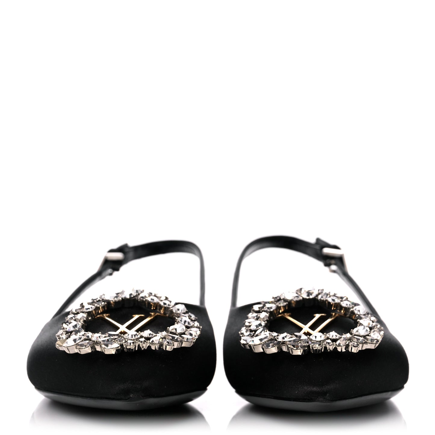 Satin Crystal Madeleine Slingback Ballerina Flats 36 Black