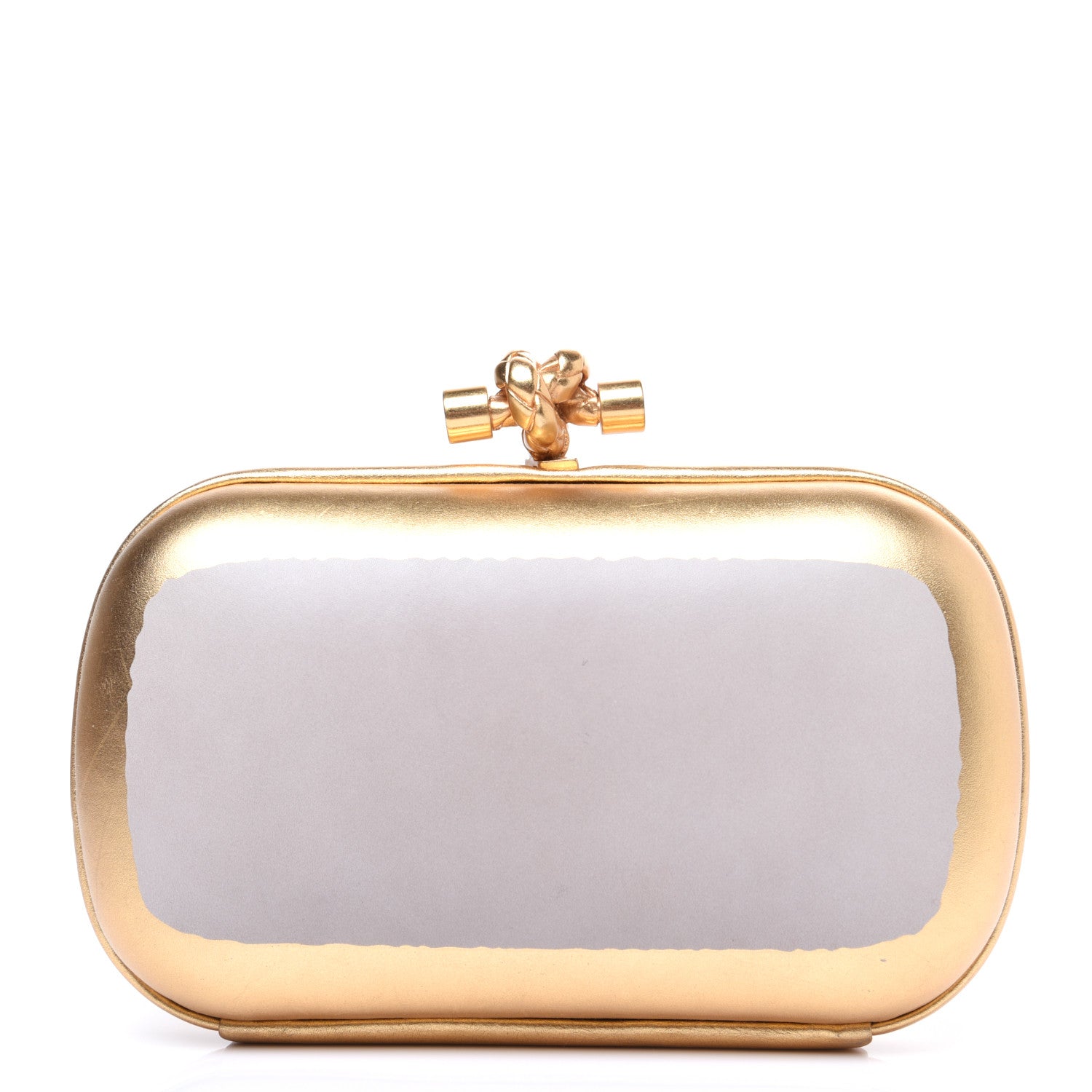 Bottega Veneta Gilded Waxed Leather Knot Clutch Gold White 1 of 11