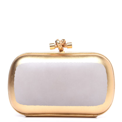 Bottega Veneta Gilded Waxed Leather Knot Clutch Gold White 1 of 11