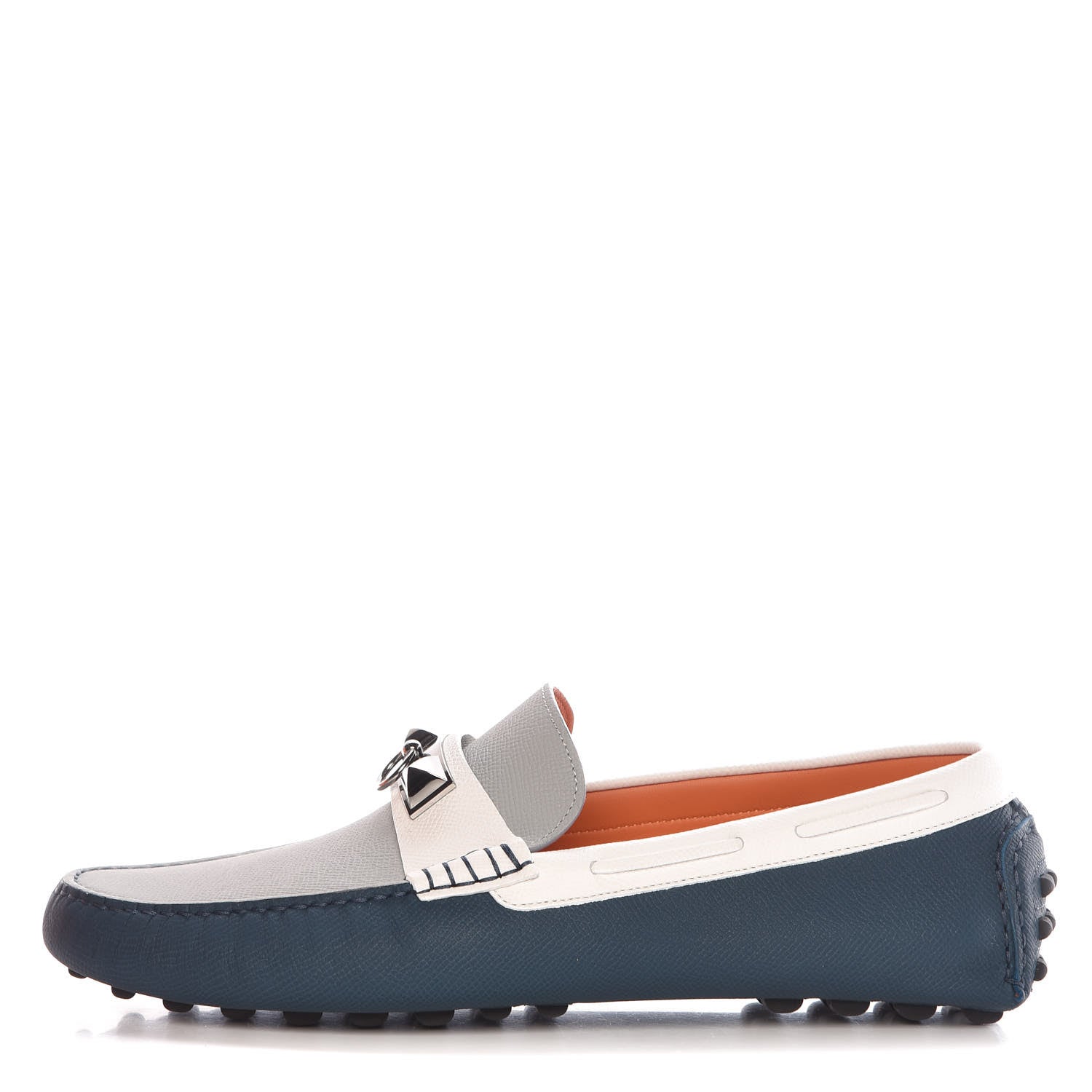Hermes Epsom Mens Irving Driving Moccasin Loafers 43 Bleu Glacier Blanc Colvert 1 of 9