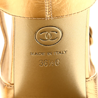 Chanel Laminated Crumpled Lambskin Platform Sandals 36.5 Gold 8 of 10