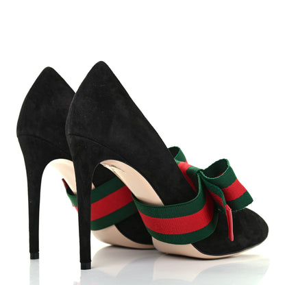 Gucci Kid Scamosciato Removable Web Bow High Heel Pumps 39 Black 3 of 4