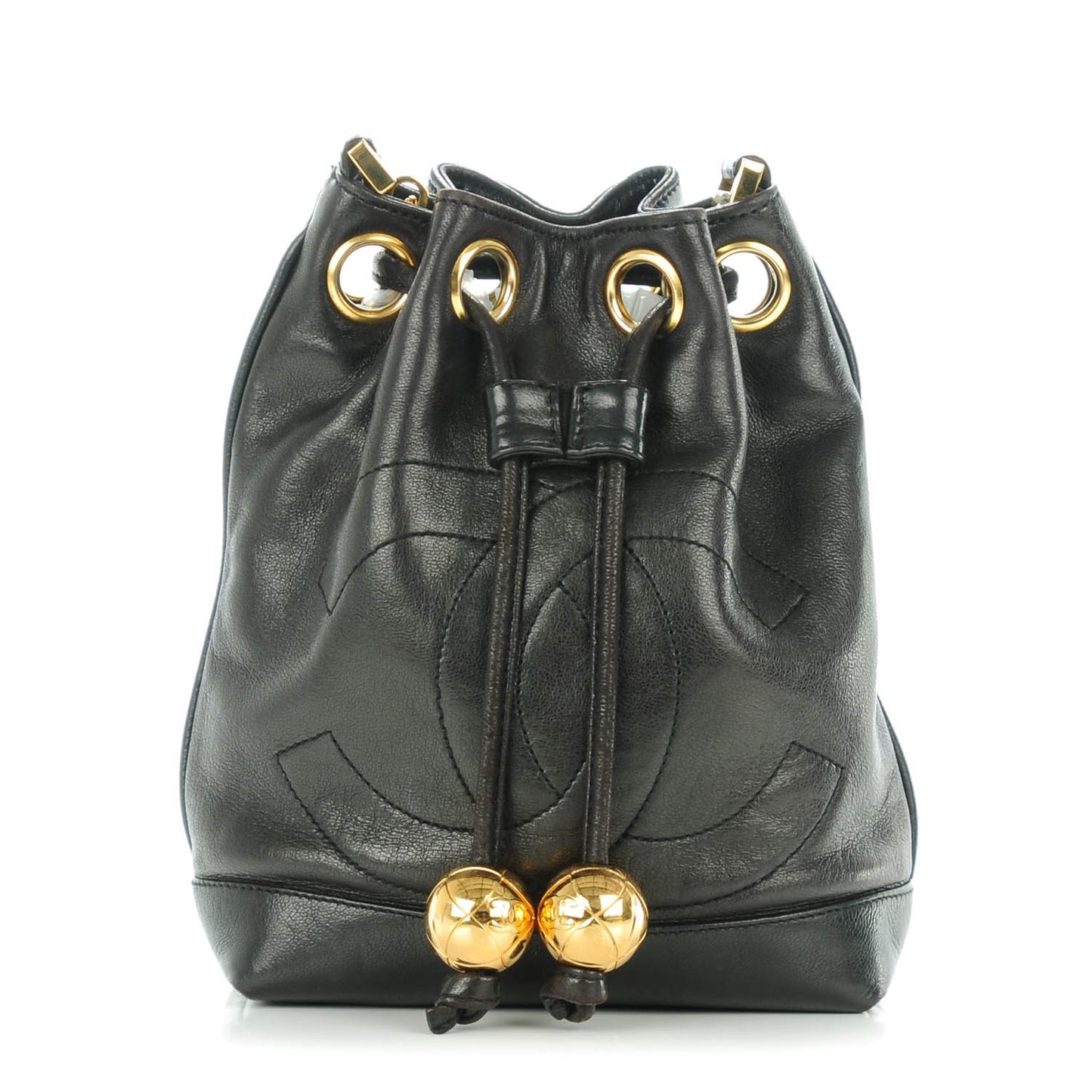 Lambskin CC Drawstring Bag Black
