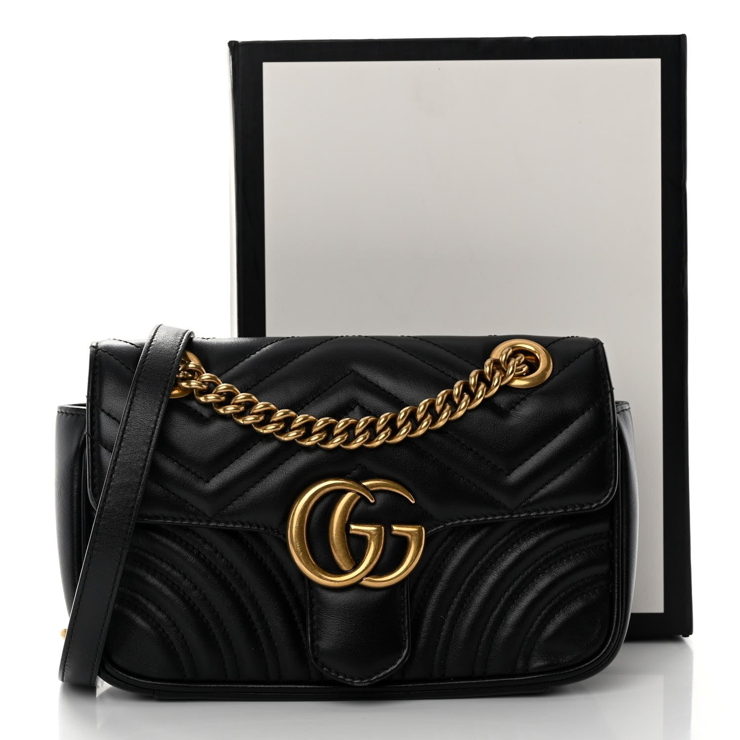 Gucci Calfskin Matelasse Mini GG Marmont Shoulder Bag Black 11 of 11
