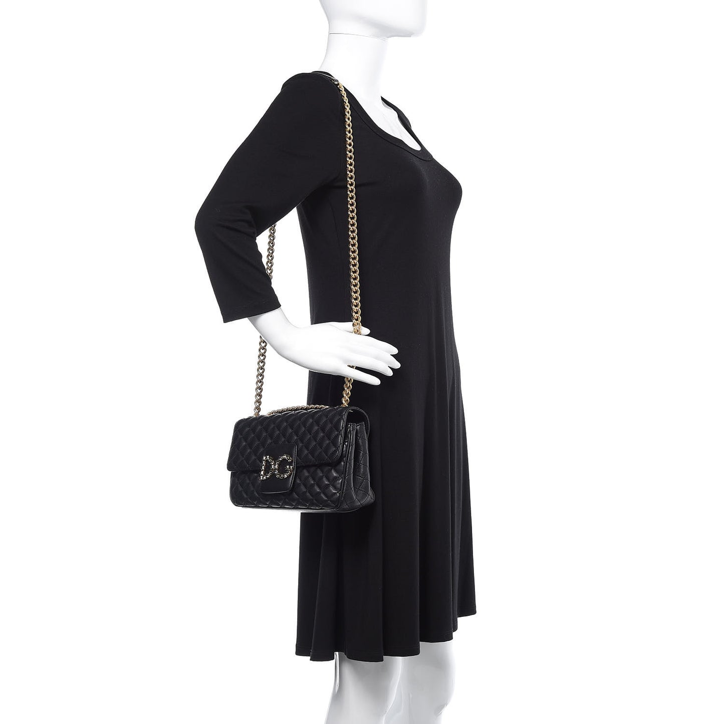 Lambskin Quilted Crystal Embellished Millennial Rectangular Shoulder Bag Black