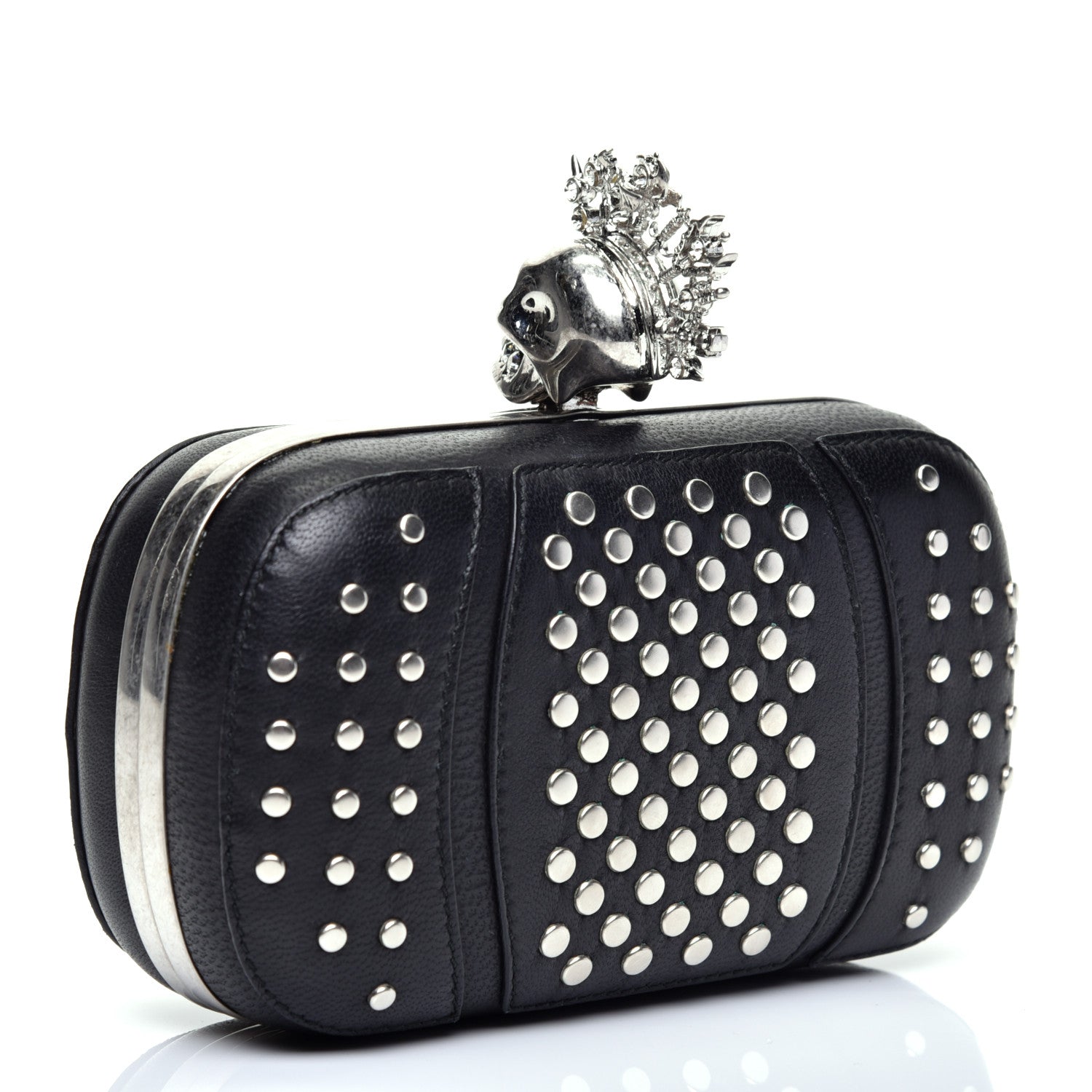 Alexander McQueen Calfskin Studded Punk Skull Box Clutch Black 3 of 10