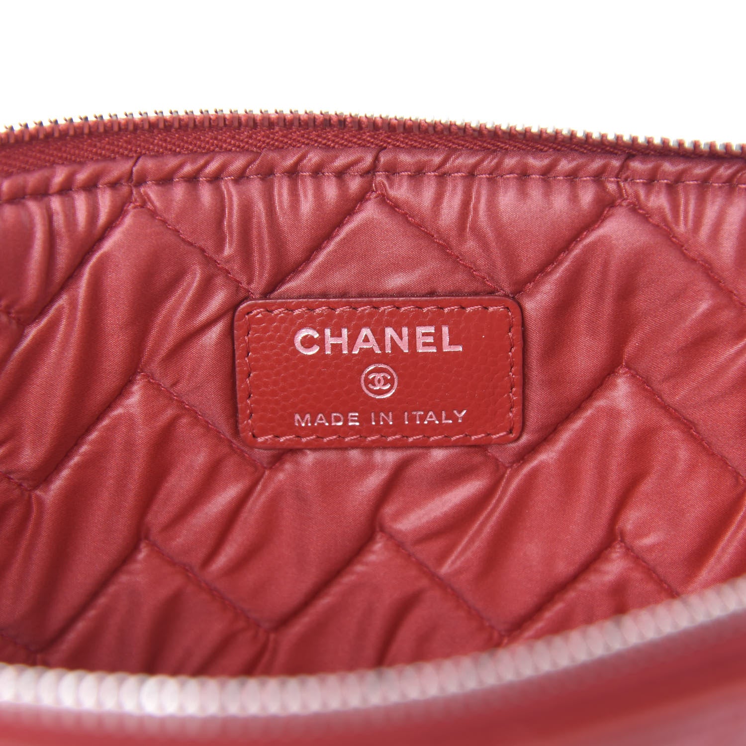 Chanel Caviar Chevron Quilted Medium Cosmetic Case Red 6 of 8