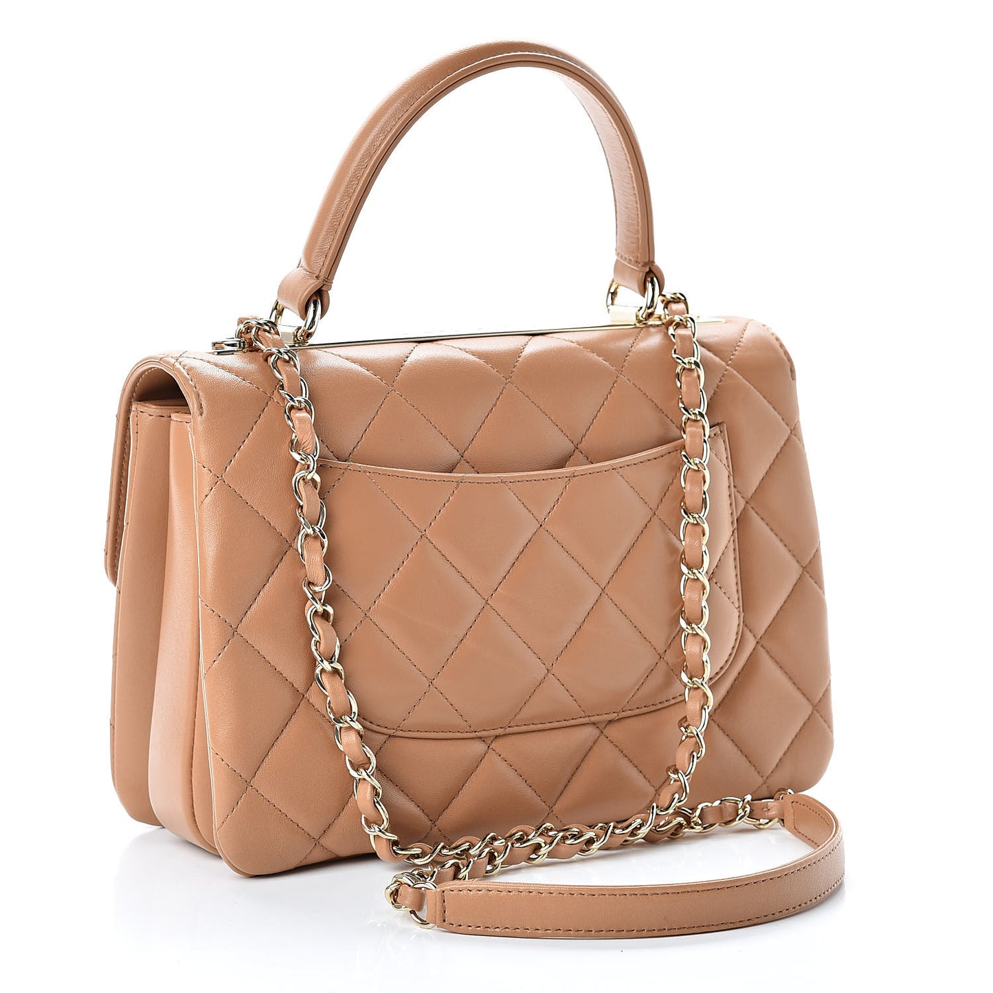 Lambskin Quilted Small Trendy CC Flap Dual Handle Bag Camel