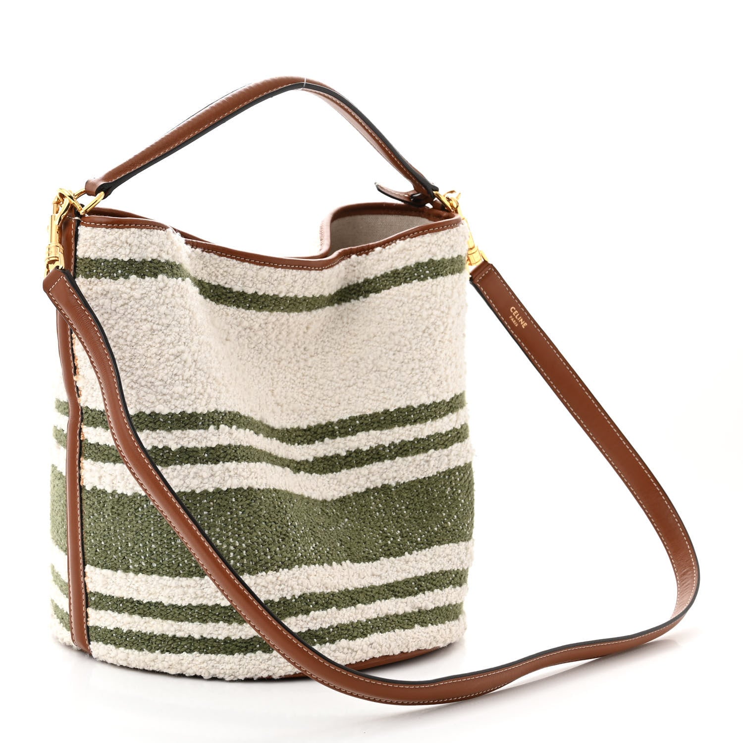 Celine Canvas Smooth Calfskin Logo Bucket 16 Bag Khaki Tan 4 of 15