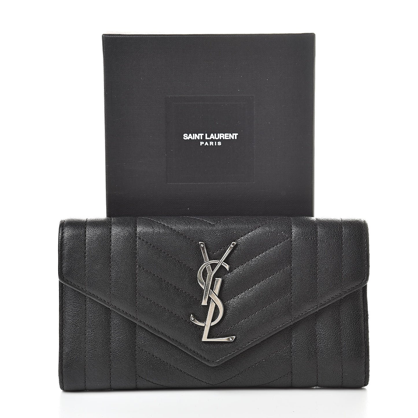 Lambskin Mixed Matelasse Quilted Large Monogram Envelope Wallet Black
