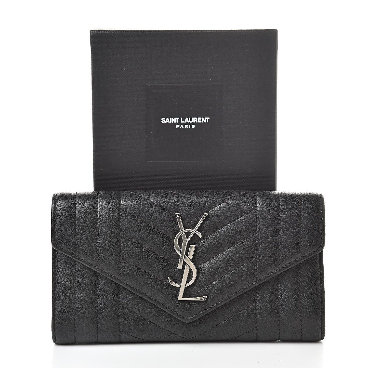 Saint Laurent Lambskin Mixed Matelasse Quilted Large Monogram Envelope Wallet Black 16 of 16