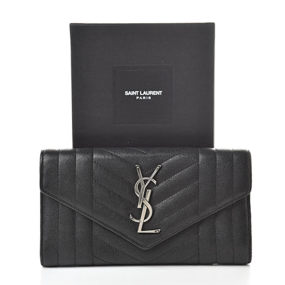 Saint Laurent Lambskin Mixed Matelasse Quilted Large Monogram Envelope Wallet Black 16 of 16