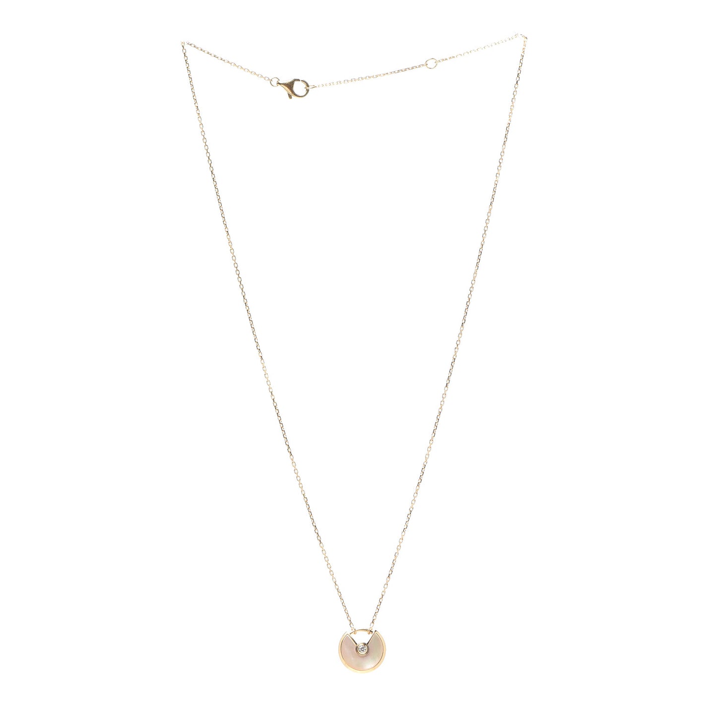 18K Yellow Gold Diamond Mother of Pearl XS Amulette de Cartier Pendant Necklace