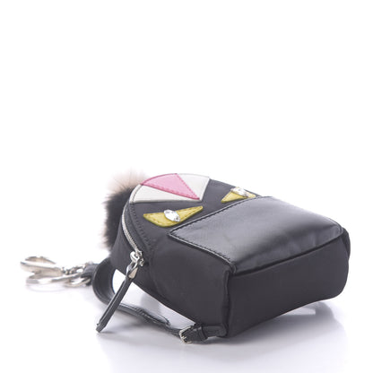 Fendi Nylon Shiny Nappa Nutria Fox Fur Monster Eyes Mini Backpack Charm Black Multicolor 3 of 9