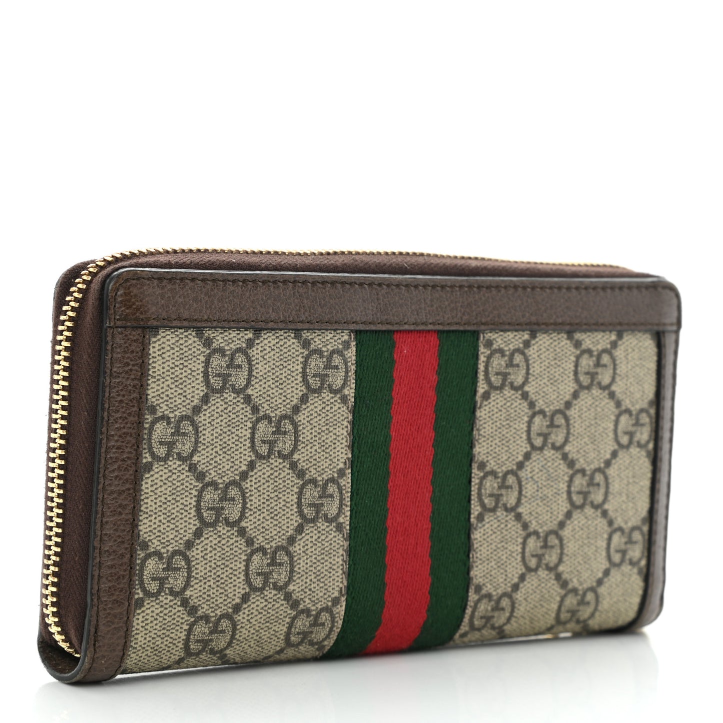 GG Supreme Monogram Web Ophidia Zip Around Wallet Brown