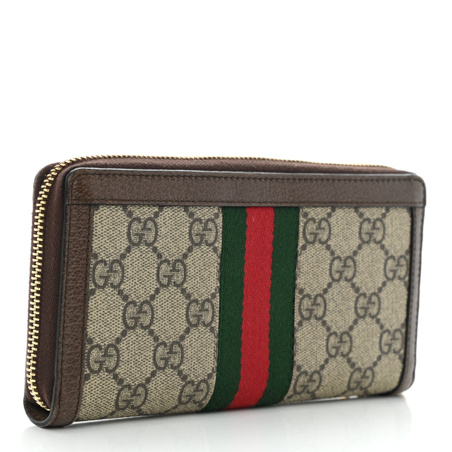 Gucci GG Supreme Monogram Web Ophidia Zip Around Wallet Brown 3 of 11