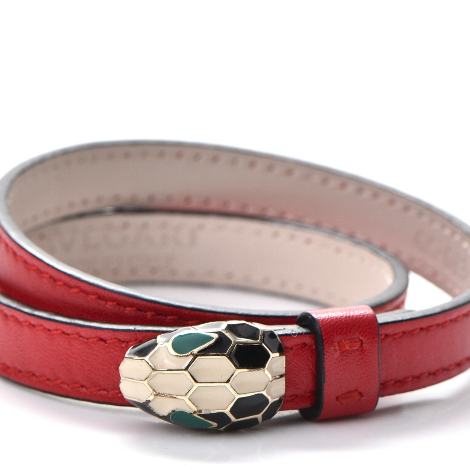 Bulgari Calfskin Serpenti Forever Double Coil Bracelet M Red 6 of 6