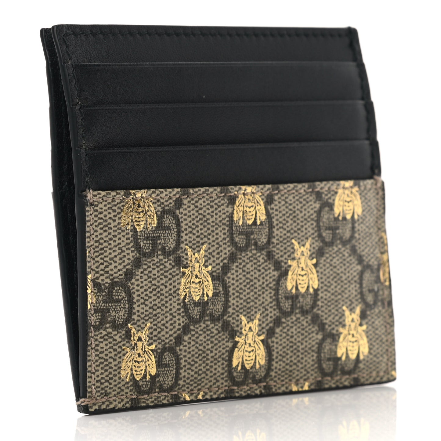 GG Supreme Monogram Bees Card Holder Black