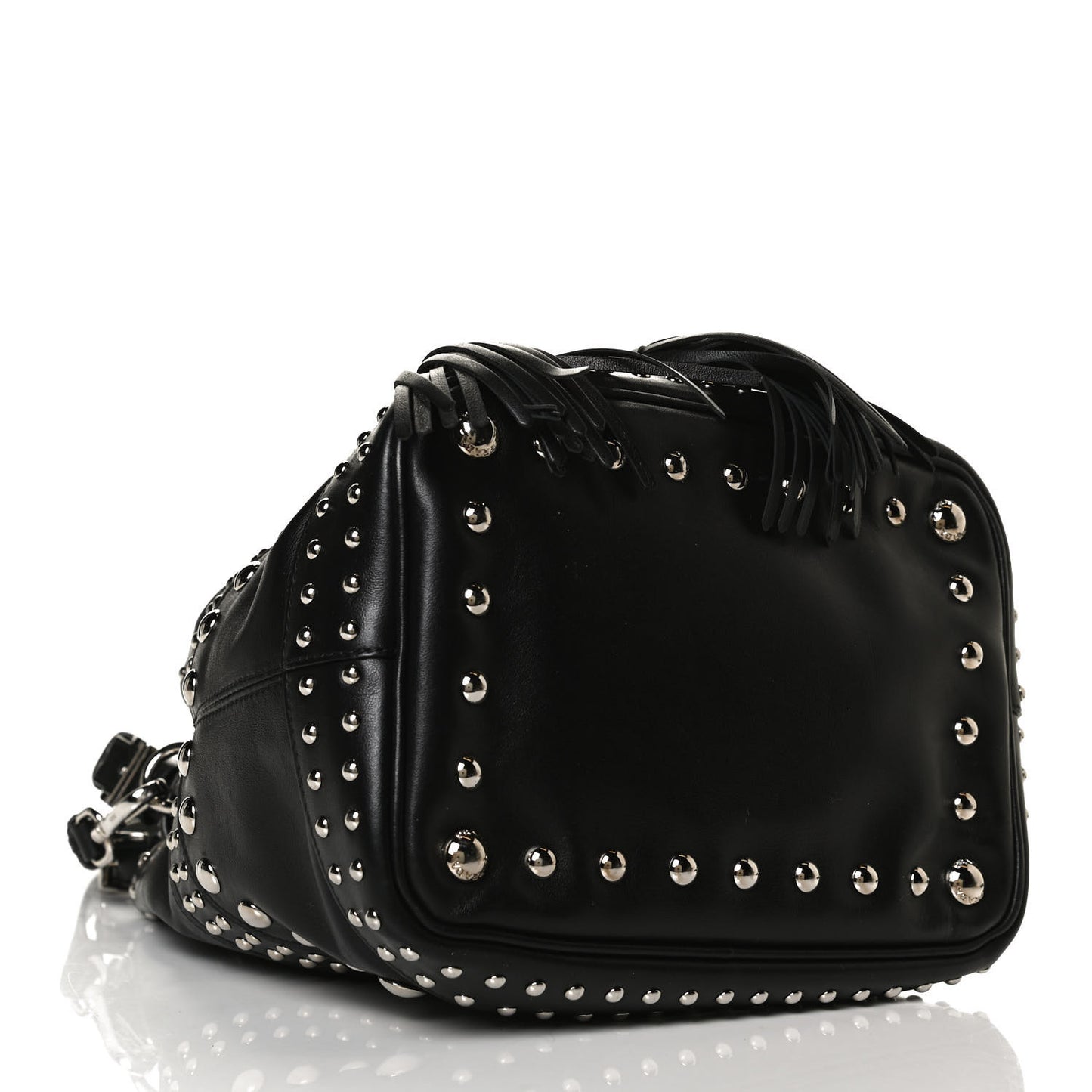 Soft Calf Studded Bucket Bag Black