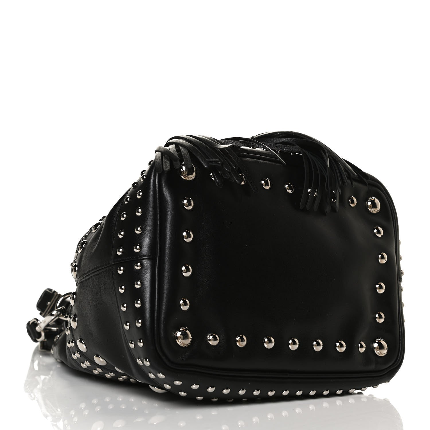 Prada Soft Calf Studded Bucket Bag Black 4 of 14