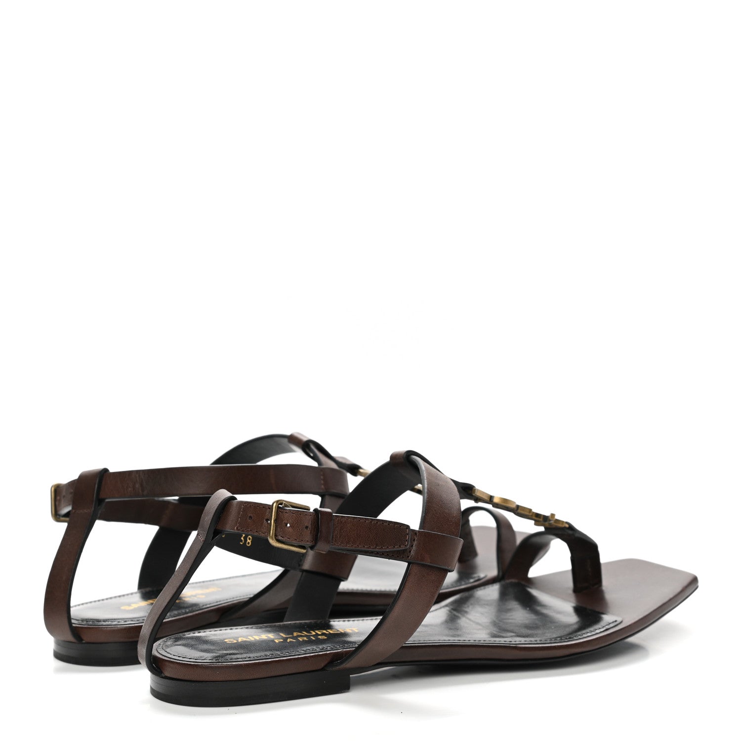 Saint Laurent Calfskin Cassandra Monogram Sandals 38 Dark Brown 4 of 12