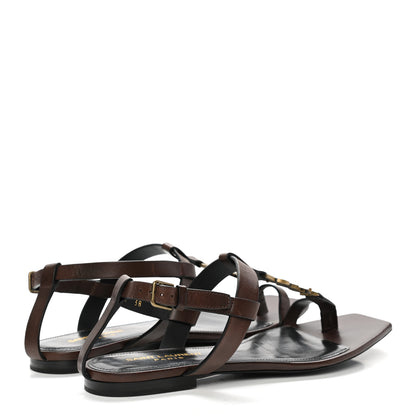 Saint Laurent Calfskin Cassandra Monogram Sandals 38 Dark Brown 4 of 12