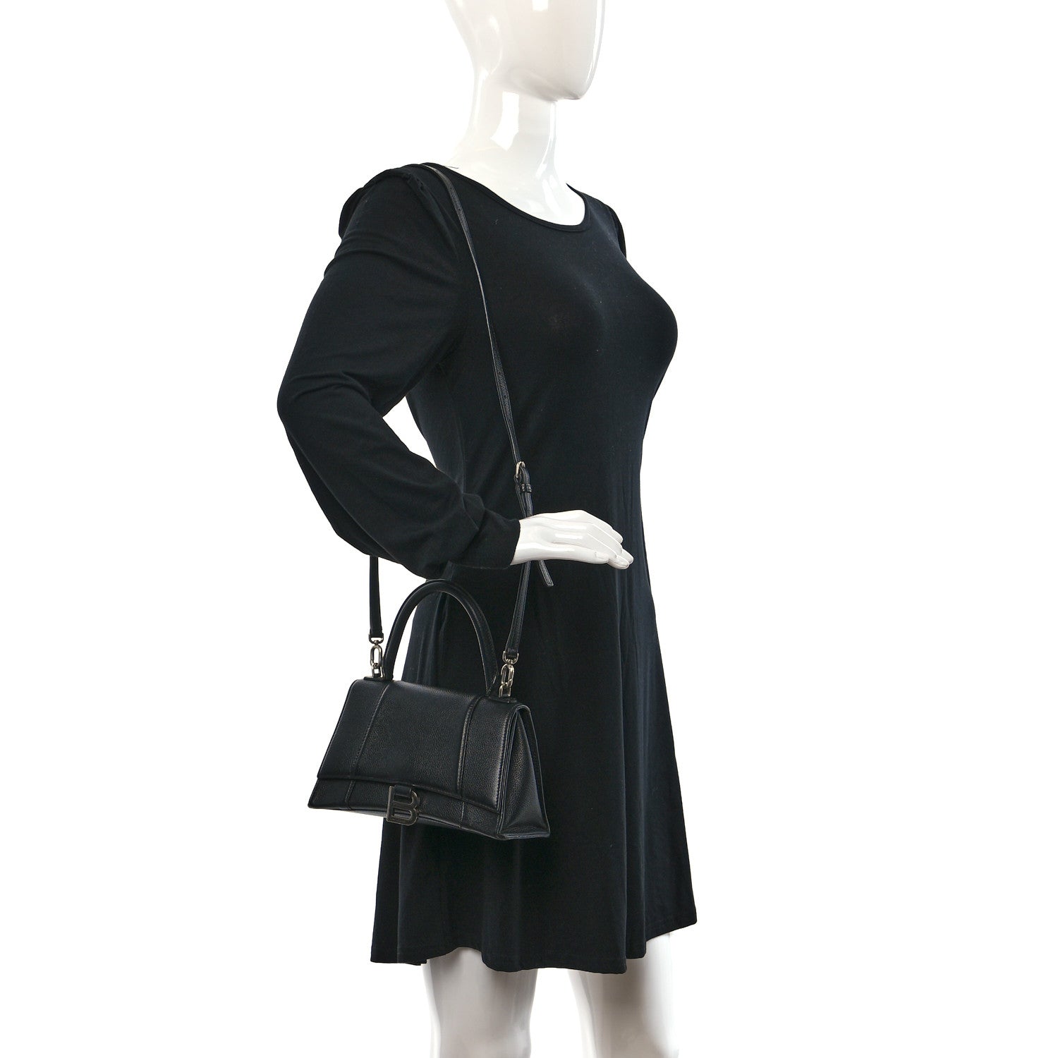 Balenciaga Grained Calfskin Small Hourglass Top Handle Bag Black 2 of 10
