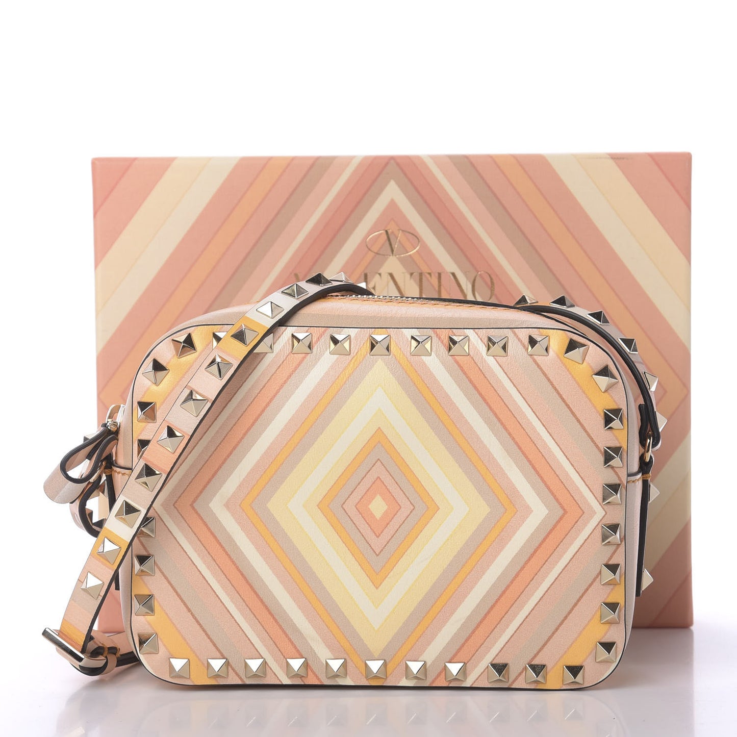 Vitello Native Couture 1975 Rockstud Camera Crossbody Bag Orange Multicolor